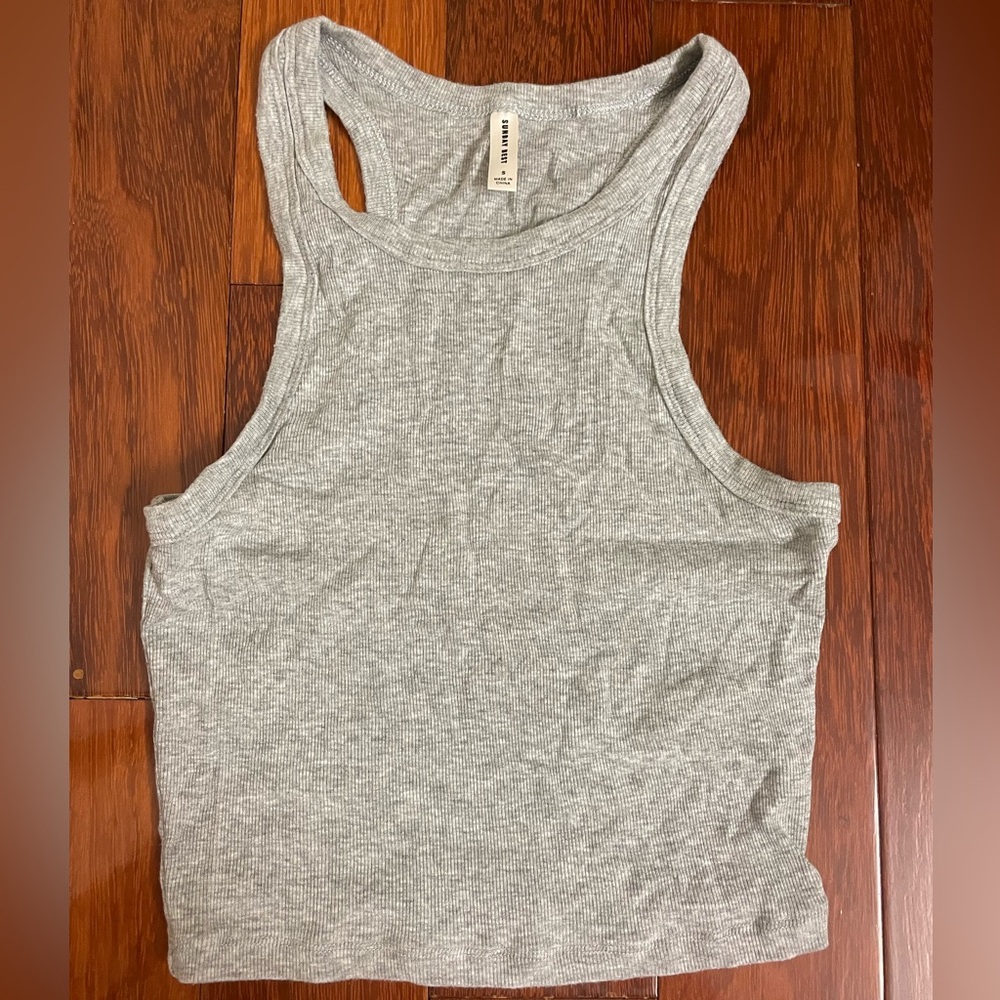 Gray Ribbed Tank Top